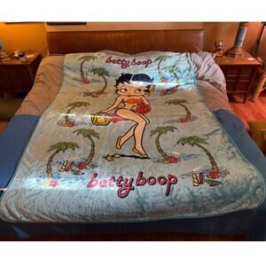Vintage Queen Size Plush Betty Boop Blanket Summer Bikini